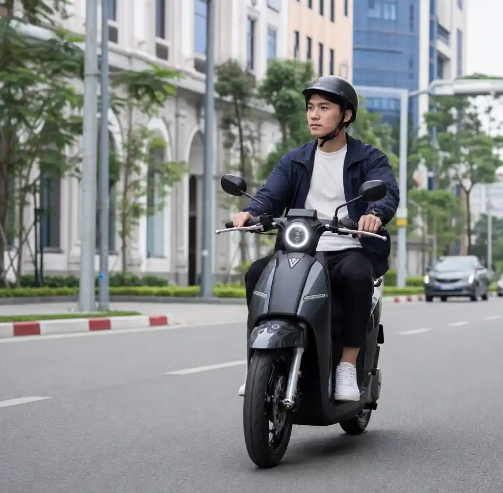 VinFast electric motorcycle in Vietnam urban environment
