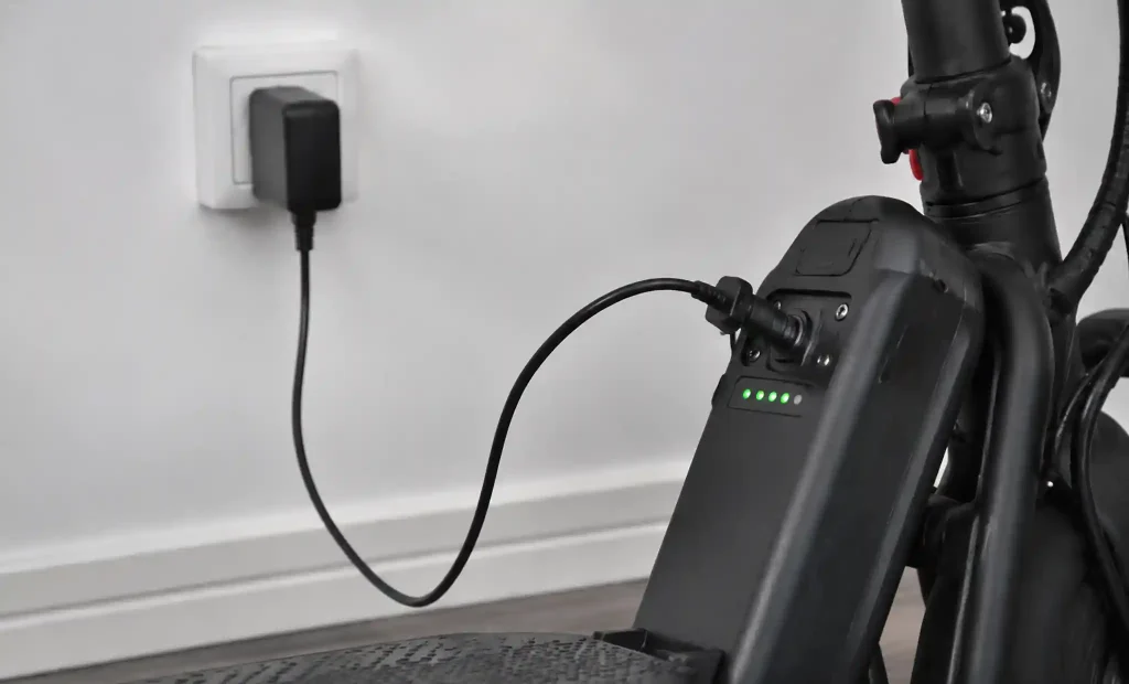 Electric Scooter Charging at Home Power Outlet