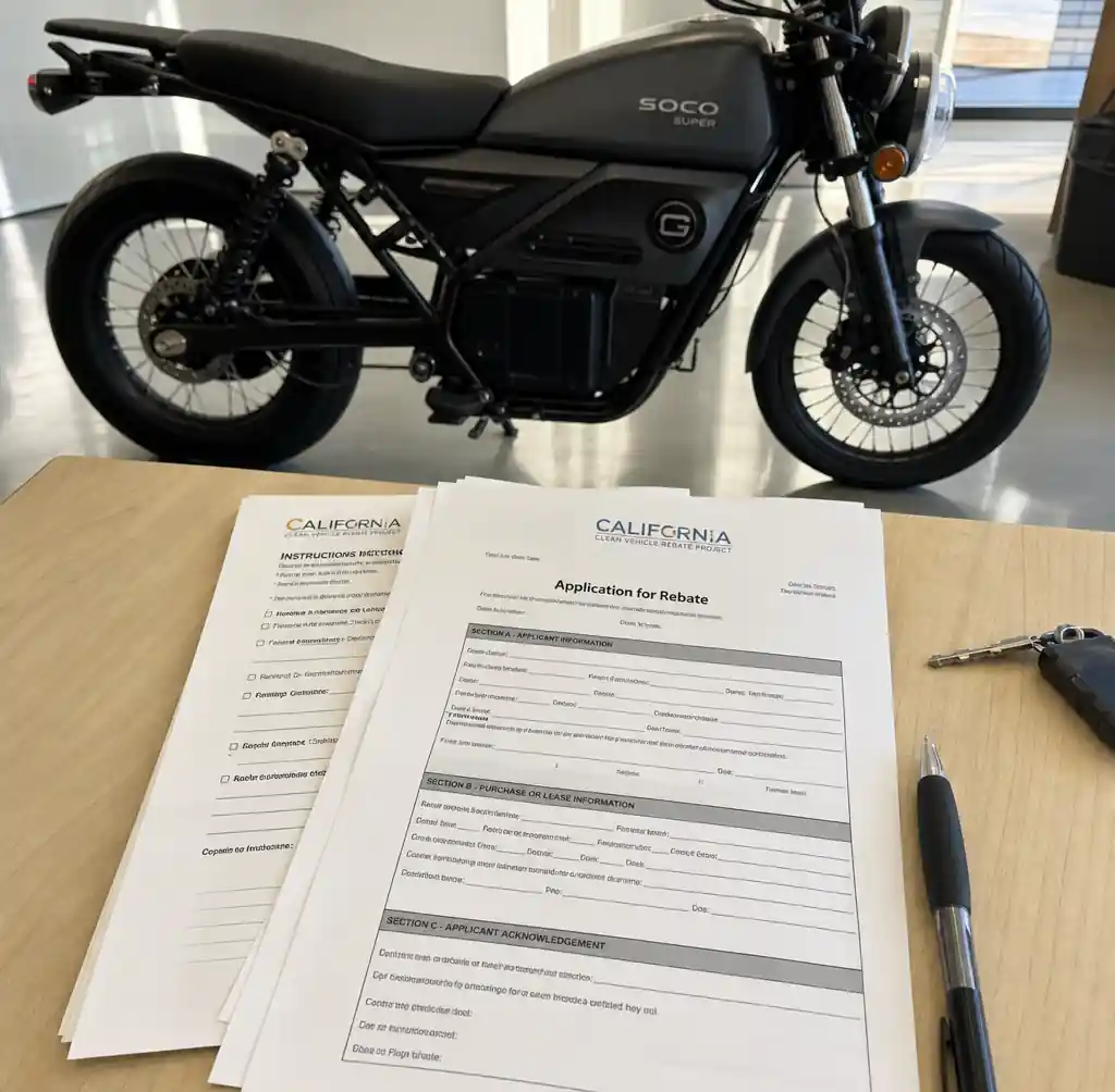 Government EV subsidy application documents and electric motorcycle