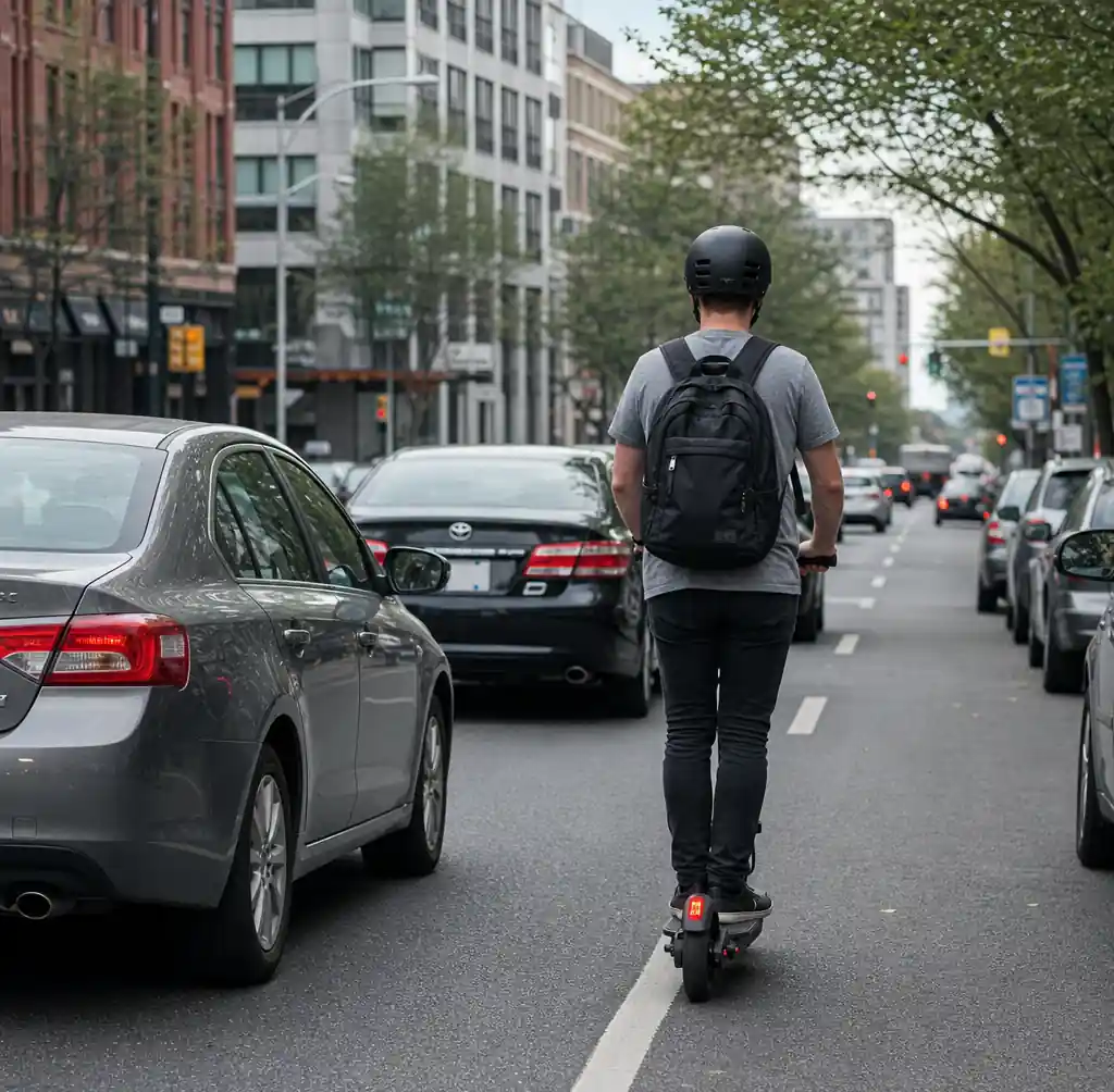 Defensive riding techniques for electric scooter in urban traffic