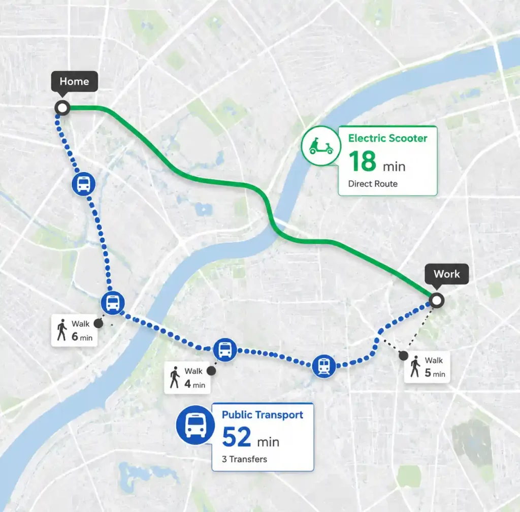 Urban Commute Route Time Comparison Map